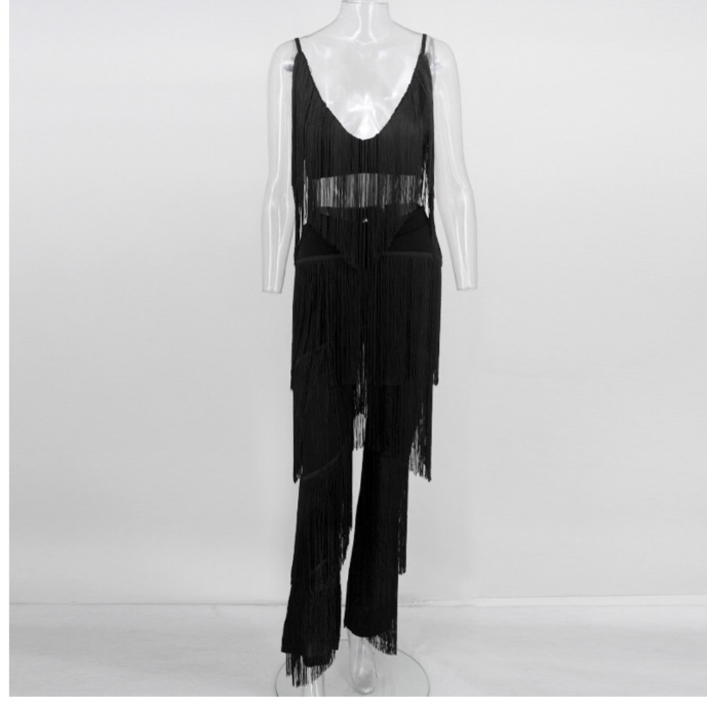 NEW! Black Fringe Pant Set - Picture 3 of 8